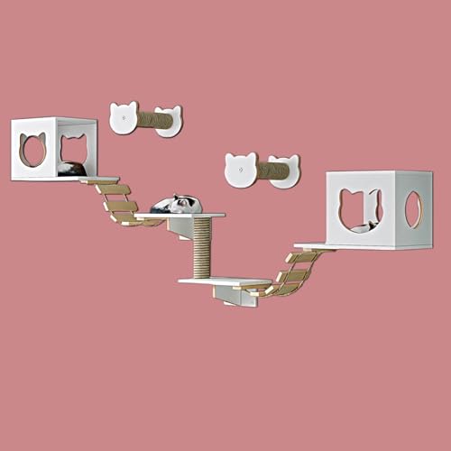 Pucaru Katzenwandmöbel Aus Holz, Kletterwand Katzen, Wandmontierte Häuser und Sitzstangen, Geeignet für Die Meisten Kätzchen und Erwachsenen Katzen(7pcs) von Pucaru