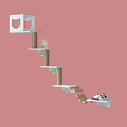 Pucaru Katzenwandmöbel Aus Holz, Kletterwand Katzen, Wandmontierte Häuser und Sitzstangen, Geeignet für Die Meisten Kätzchen und Erwachsenen Katzen(8pcs) von Pucaru