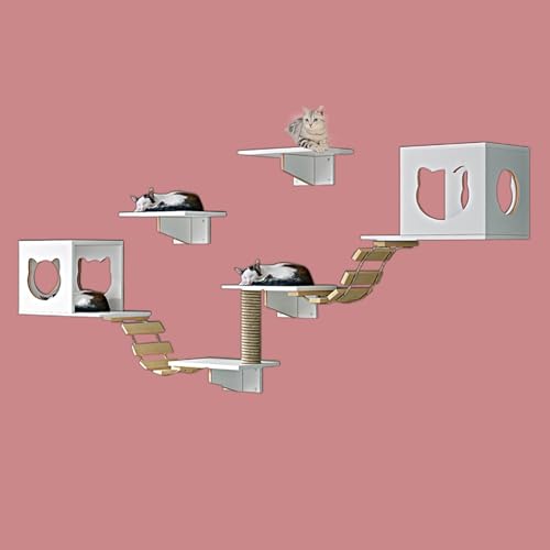 Pucaru Katzenwandmöbel Aus Holz, Kletterwand Katzen, Wandmontierte Häuser und Sitzstangen, Geeignet für Die Meisten Kätzchen und Erwachsenen Katzen(9pcs) von Pucaru