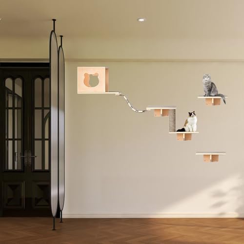 Pucaru Katzenwandrahmen, Katzenwandregale, Katzenmöbelset for Schlafen, Spielen, Klettern und Ausruhen an Der Wand(6pcs) von Pucaru