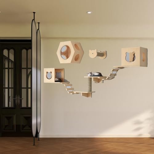 Pucaru Katzenwandrahmen, Katzenwandregale, Katzenmöbelset for Schlafen, Spielen, Klettern und Ausruhen an Der Wand(9pcs) von Pucaru