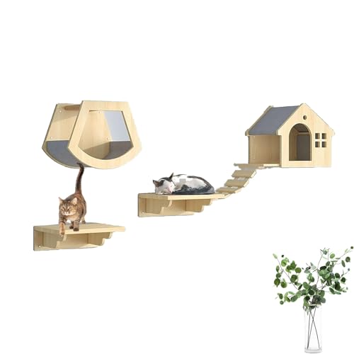 Pucaru Katzenwandregale, Katzenregale für Die Wand, Katzenmöbel aus Kiefernholz Zur Wandmontage, Kletterregale für Katzen für Den Innenbereich(4pcs) von Pucaru