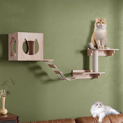 Pucaru Katzenwandregale, Wandmontierte Katzenregale, Katzenwandmöbel, Katzenturm for Klettern, Schlafen, Spielen(5PCS) von Pucaru