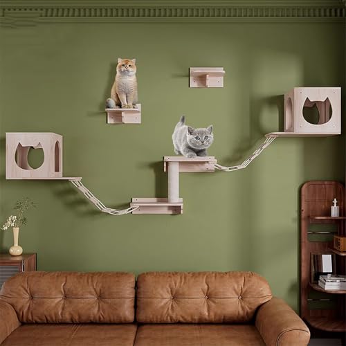 Pucaru Katzenwandregale, Wandmontierte Katzenregale, Katzenwandmöbel, Katzenturm for Klettern, Schlafen, Spielen(9PCS) von Pucaru
