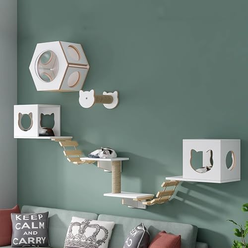Pucaru Katzenwandregale Aus Kiefernholz,kletterwand Katzen Wandmontiertes Klettergerüst für Kätzchen, Herumstöbern und Spielen(10pcs) von Pucaru