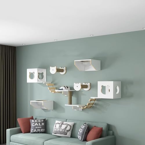Pucaru Katzenwandregale Aus Kiefernholz,kletterwand Katzen Wandmontiertes Klettergerüst für Kätzchen, Herumstöbern und Spielen(11pcs) von Pucaru