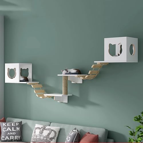 Pucaru Katzenwandregale Aus Kiefernholz,kletterwand Katzen Wandmontiertes Klettergerüst für Kätzchen, Herumstöbern und Spielen(6pcs) von Pucaru