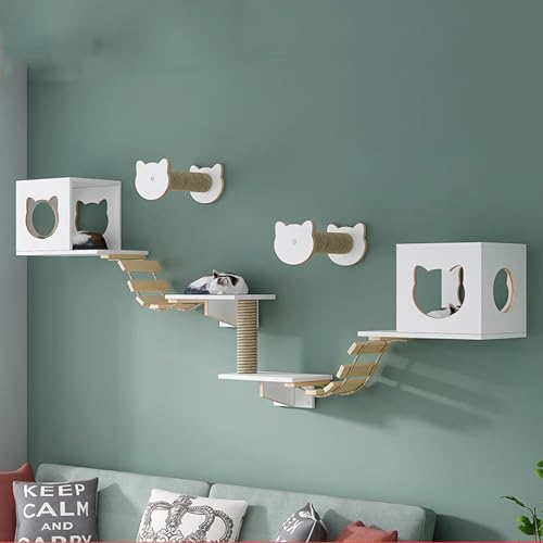 Pucaru Katzenwandregale Aus Kiefernholz,kletterwand Katzen Wandmontiertes Klettergerüst für Kätzchen, Herumstöbern und Spielen(7pcs) von Pucaru