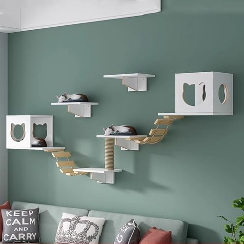 Pucaru Katzenwandregale Aus Kiefernholz,kletterwand Katzen Wandmontiertes Klettergerüst für Kätzchen, Herumstöbern und Spielen(9pcs) von Pucaru