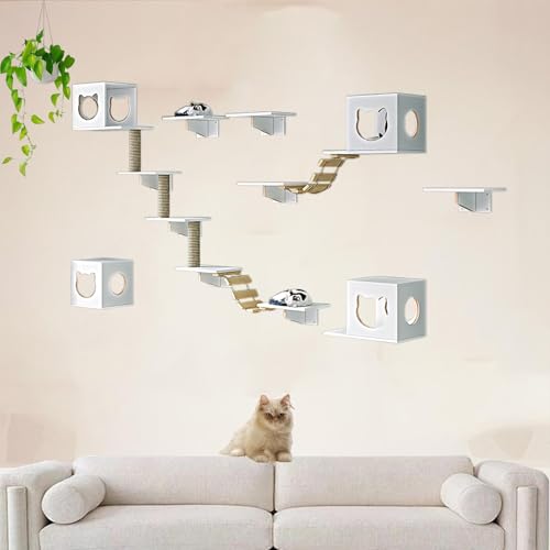 Pucaru Kiefernholz-Wandkratzbaum, Katzen，Katzenwandmöbel-Set, Spielplatz für Kätzchen im Wohnzimmer zum Klettern und Entspannen(11pcs) von Pucaru