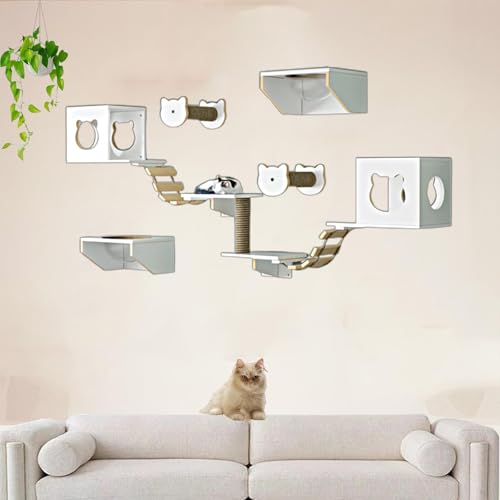 Pucaru Kiefernholz-Wandkratzbaum, Katzen，Katzenwandmöbel-Set, Spielplatz für Kätzchen im Wohnzimmer zum Klettern und Entspannen(12pcs) von Pucaru