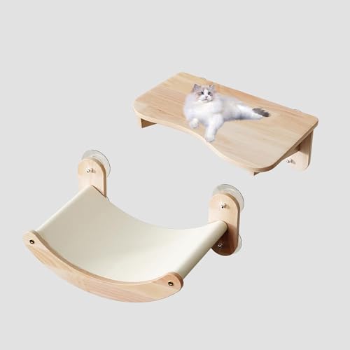 Pucaru Klettergerüst for Katzen, Möbelset for Die Katzenkletterwand, Holz, Mit Großem Saugnapf, Geeignet for Kätzchen, Mittelgroße Und Große Katzen(2pcs) von Pucaru