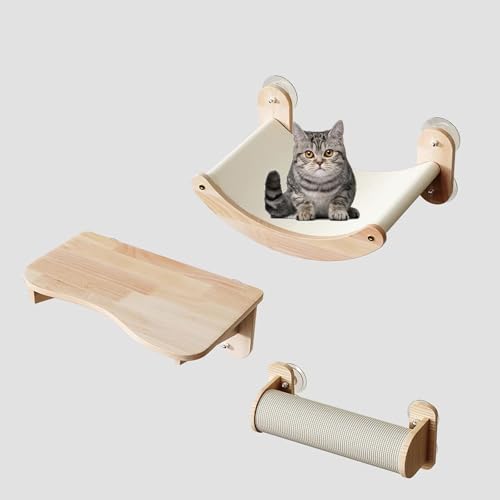 Pucaru Klettergerüst for Katzen, Möbelset for Die Katzenkletterwand, Holz, Mit Großem Saugnapf, Geeignet for Kätzchen, Mittelgroße Und Große Katzen(3pcs) von Pucaru