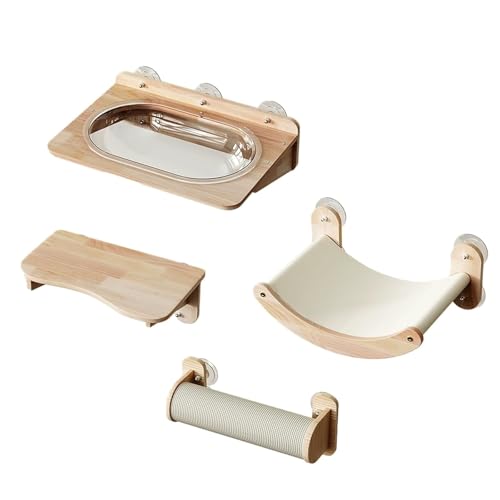Pucaru Klettergerüst for Katzen, Möbelset for Die Katzenkletterwand, Holz, Mit Großem Saugnapf, Geeignet for Kätzchen, Mittelgroße Und Große Katzen(4pcs) von Pucaru