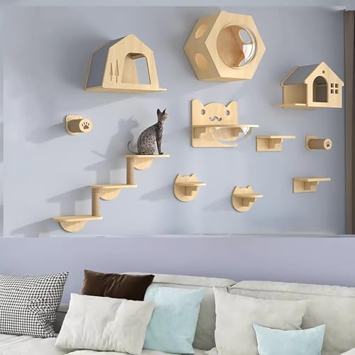 Pucaru Kletterwand Katzen, Holz, Katzenregale für Die Wand, DIY-Katzen-Wandspielplatz, Moderne Katzenmöbel(11pcs) von Pucaru
