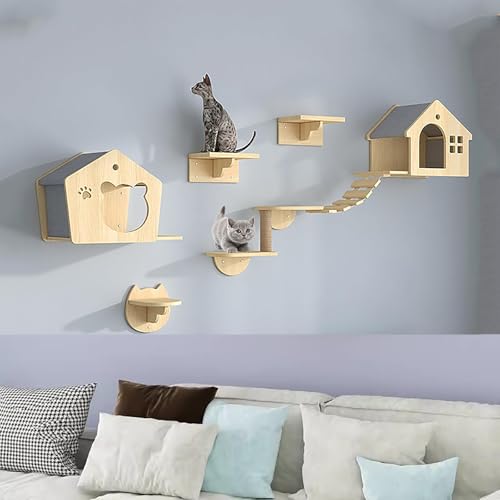 Pucaru Kletterwand Katzen, Holz, Katzenregale für Die Wand, DIY-Katzen-Wandspielplatz, Moderne Katzenmöbel(7pcs) von Pucaru