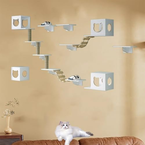Pucaru Kletterwand Katzen, Massivholz-Katzenwandmöbel für Große Katzen, Geeignet Zum Schlafen, Klettern, Spielen Und Nickerchen(12pcs) von Pucaru