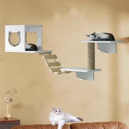Pucaru Kletterwand Katzen, Massivholz-Katzenwandmöbel für Große Katzen, Geeignet Zum Schlafen, Klettern, Spielen Und Nickerchen(4pcs) von Pucaru