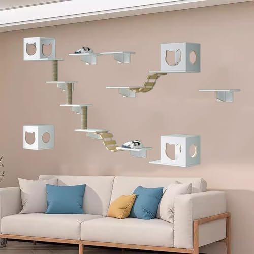 Pucaru Kletterwand Katzen Aus Holz, Katzenmöbel-Set, Katzenregal an der Wand, Ideal Zum Klettern, und Nickerchen für Ihre Katze(11pcs) von Pucaru