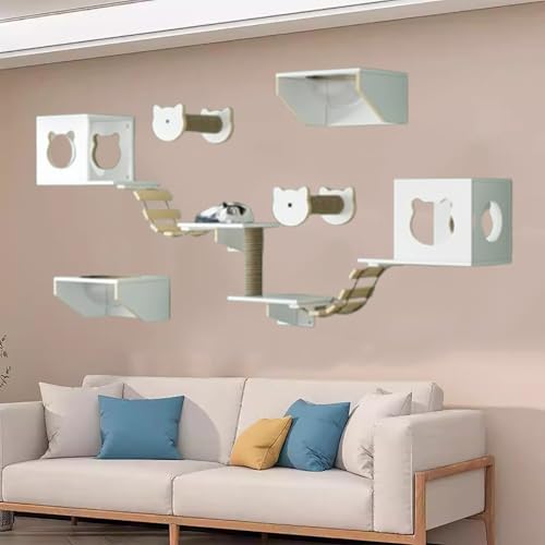 Pucaru Kletterwand Katzen Aus Holz, Katzenmöbel-Set, Katzenregal an der Wand, Ideal Zum Klettern, und Nickerchen für Ihre Katze(12pcs) von Pucaru