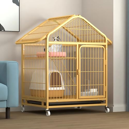 Pucaru Multifunktionaler Katzenkäfig für den Innenbereich, Katzenhaus, DIY Verdickte Katzengehege aus Vierkantrohren, Dachförmige, Geräumiger Platz(70x54x96cm) von Pucaru