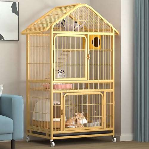 Pucaru Multifunktionaler Katzenkäfig für den Innenbereich, Katzenhaus, DIY Verdickte Katzengehege aus Vierkantrohren, Dachförmige, Geräumiger Platz(78x54x145cm) von Pucaru
