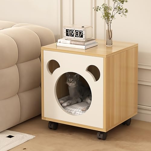 Pucaru Nachttisch Katzenschrank, Massivholz Katzenhaus, Katzenhaus Nachttisch mit Schiebeschubladen, Beistelltisch für Schlafzimmer, Wohnzimmer(40x40x45cm) von Pucaru
