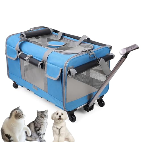 Pucaru Rollende Transportbox für Haustiere mit Rädern, Faltbare, Hundetransportbox für Kleine Hunde und Katzen, gut zum Wandern/Camping (Color : Blue) von Pucaru