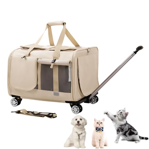 Pucaru Roller Katzen-/Hunde-Reisetragetasche, Haustier-Trolley, Transport-Reisebox, Abnehmbar, Zusammenklappbar (Color : Apricot) von Pucaru