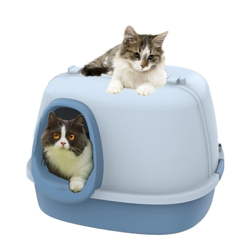 Pucaru Spritzschutz-Katzentoilette, Extra Große Katzentoilette mit Deckel, Katzentoilette für Lange Gänge, Klappdeckel-Design, Mehr Platz(Blue) von Pucaru