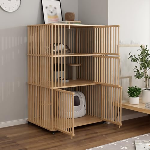 Pucaru Verbreiterter Katzenkäfig aus Massivholz, Katzenschrank für den Innenbereich, Große Innenraumkapazität, mit Rädern, für 1-2 Katzen Pucaru Verbreiterter Katzenkäfig aus Massivholz, Katzenschrank für den Innenbereich, Große Innenraumkapazität, mit Rädern, für 1-2 Katzen von Pucaru