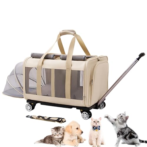 Pucaru Von der Fluggesellschaft Zugelassener Haustiertransporter mit Rädern, Zweiseitig Erweiterbarer Rolltransporter, für Hunde/Katzen Auf der Reise (Color : Apricot) von Pucaru