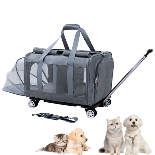 Pucaru Von der Fluggesellschaft Zugelassener Haustiertransporter mit Rädern, Zweiseitig Erweiterbarer Rolltransporter, für Hunde/Katzen Auf der Reise (Color : Dark Gray) von Pucaru