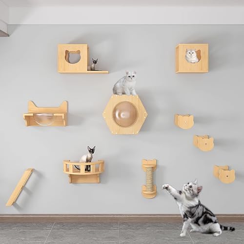 Pucaru Wandmontiertes Katzen Kletterwand Set, Katze Wandelement, Katzenmöbel, Leiter, Katzenhaus, Kratzbrett und Kratzbaum (Color : Style6) von Pucaru