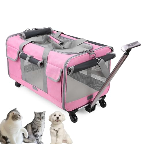 Rollende Transportbox für Haustiere mit Rädern, Faltbare, Hundetransportbox für Kleine Hunde und Katzen, gut zum Wandern/Camping (Color : Pink) von Pucaru
