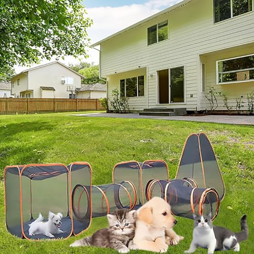 Tragbare, Faltbare Katzengehege für den Außenbereich, 6-in-1-Katzentunnelzelt, Pop-Up-Design, Praktisch und Nützlich, für Katzen und Kleintiere von Pucaru
