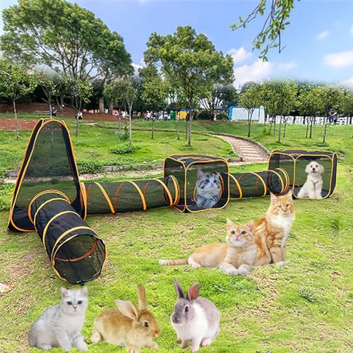 Tragbare Pop-Up-Mesh-Zelte, 6-in-1-Compound-Spieltunnelhaus für Haustiere, Katzen-Hund-Kaninchen-Zelt, Bequem und Atmungsaktiv von Pucaru