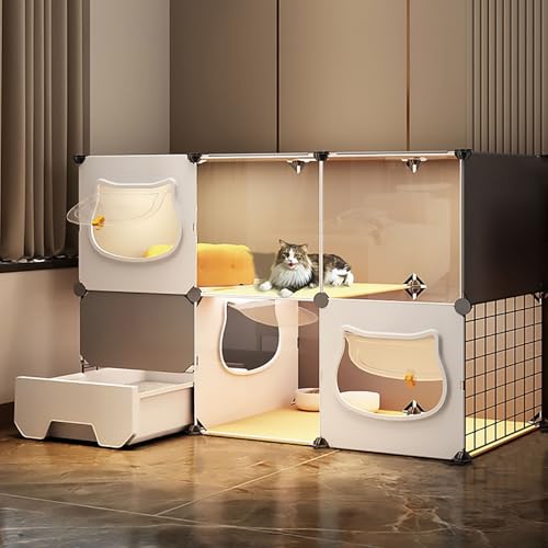 Pucaru Tragbarer Katzenkäfig, Katzenlaufstall für den Innenbereich, Katzengehege mit Katzentoilette, Katzenvilla-Schrank, Einfach Aufzubauen(111x39x73cm) von Pucaru