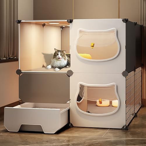 Pucaru Tragbarer Katzenkäfig, Katzenlaufstall für den Innenbereich, Katzengehege mit Katzentoilette, Katzenvilla-Schrank, Einfach Aufzubauen(75x75x73cm) von Pucaru