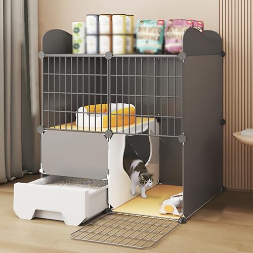 Pucaru Tragbarer Katzenkäfig, Katzentoilette, Integrierte Katzenvilla, Abnehmbare Katzenzwinger aus Metalldraht, Stauraum auf der Oberseite(75x39x85cm) von Pucaru