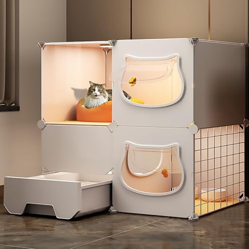 Pucaru Transparente Katzenvilla mit Panoramaaussicht, Katzengehege für den Innenbereich, Katzenlaufstall für Katzen, Leicht zu Montierender Katzenlaufstall(75x39x73cm) von Pucaru