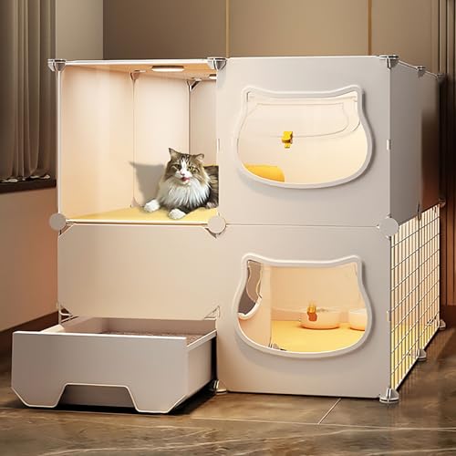 Pucaru Transparente Katzenvilla mit Panoramaaussicht, Katzengehege für den Innenbereich, Katzenlaufstall für Katzen, Leicht zu Montierender Katzenlaufstall(75x75x73cm) von Pucaru
