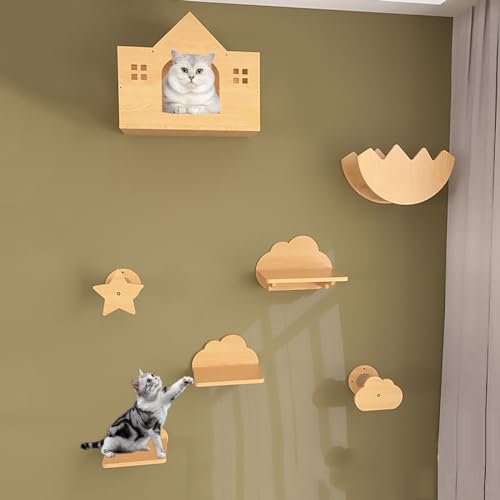 Pucaru Wandmontierte Katzenmöbel Wand, Katzen Kletterwand Set, Katze Wandelement Zum Schlafen, Spielen Und Klettern Der Katze (Color : Style1) von Pucaru