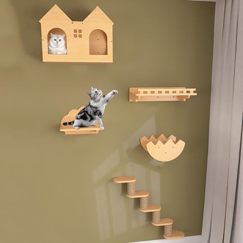 Wandmontierte Katzenmöbel Wand, Katzen Kletterwand Set, Katze Wandelement Zum Schlafen, Spielen Und Klettern Der Katze (Color : Style3) von Pucaru