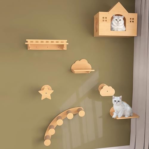 Wandmontierte Katzenmöbel Wand, Katzen Kletterwand Set, Katze Wandelement Zum Schlafen, Spielen Und Klettern Der Katze (Color : Style4) von Pucaru