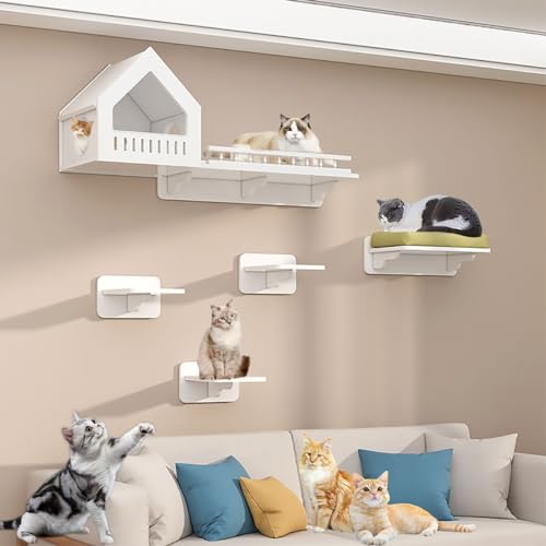 Wandmontierter Katzenwandparkour, Katzen Kletterwand Set, DIY-Katzenwandmöbel mit Katzenhaus, Sitzstangen, Stufen, Geeignet für Wohnungskatzen (Size : Style1) von Pucaru