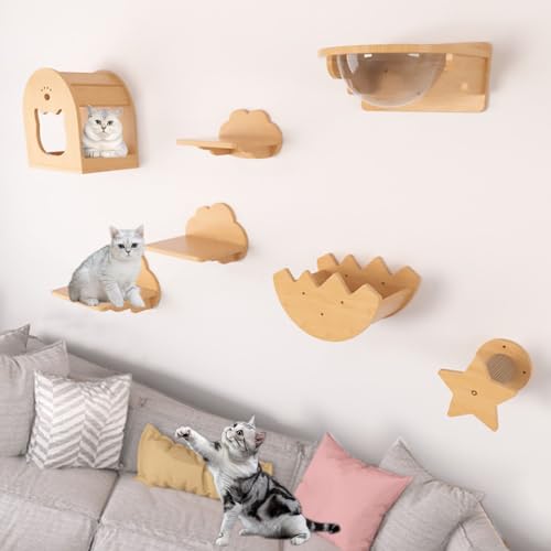 Wandmontiertes Katzen-Klettergerüst-Set, Katzen-Kletterwand, Katzen-Wandmöbel, Katzenhaus, Sisal-Pfostenleiter und Katzenstufen (Color : Style8) von Pucaru