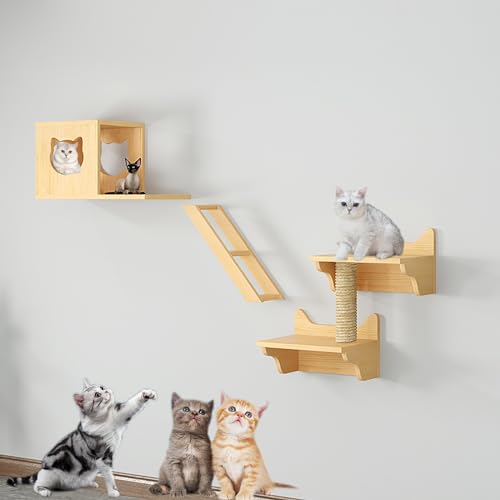 Wandmontiertes Katzen Kletterwand Set, Katze Wandelement, Katzenmöbel, Leiter, Katzenhaus, Kratzbrett und Kratzbaum (Color : Style1) von Pucaru