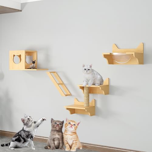 Wandmontiertes Katzen Kletterwand Set, Katze Wandelement, Katzenmöbel, Leiter, Katzenhaus, Kratzbrett und Kratzbaum (Color : Style2) von Pucaru