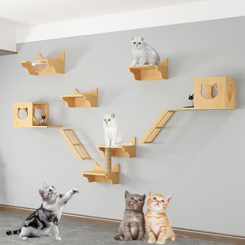 Wandmontiertes Katzen Kletterwand Set, Katze Wandelement, Katzenmöbel, Leiter, Katzenhaus, Kratzbrett und Kratzbaum (Color : Style5) von Pucaru